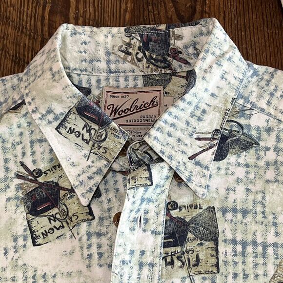 Woolrich Other - Woolrich Rugged Outdoor Shirt Long Sleeve Fishing Print Lake Vintage USA Large